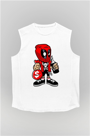 Deadpool Street Bastard Baskılı Unisex Beyaz Kolsuz Tişört