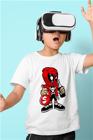 Deadpool Street Bastard Baskılı Unisex Beyaz Çocuk Tişört