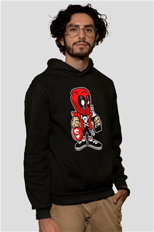 Deadpool Street Bastard Baskılı Unisex Siyah Hoodie