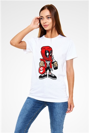 Deadpool Street Bastard Baskılı Unisex Beyaz Tişört