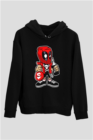 Deadpool Street Bastard Baskılı Unisex Siyah Hoodie