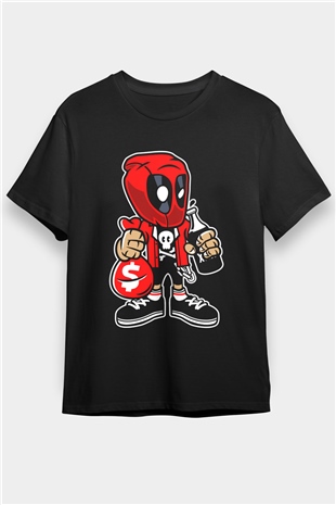 Deadpool Street Bastard Baskılı Unisex Siyah Tişört