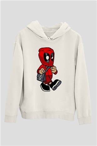 Deadpool Worker Baskılı Unisex Beyaz Hoodie