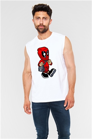 Deadpool Worker Baskılı Unisex Beyaz Kolsuz Tişört
