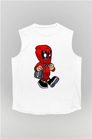 Deadpool Worker Baskılı Unisex Beyaz Kolsuz Tişört