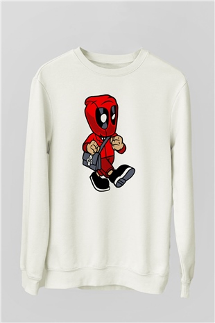 Deadpool Worker Baskılı Unisex Beyaz Sweatshirt