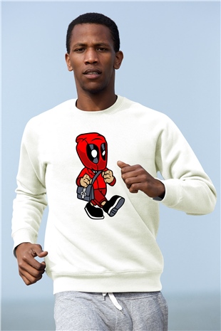 Deadpool Worker Baskılı Unisex Beyaz Sweatshirt