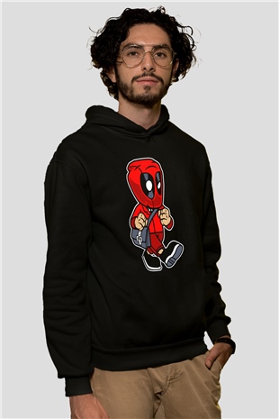 Deadpool Worker Baskılı Unisex Siyah Hoodie