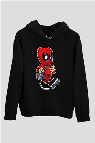 Deadpool Worker Baskılı Unisex Siyah Hoodie