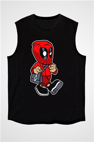 Deadpool Worker Baskılı Unisex Siyah Kolsuz Tişört