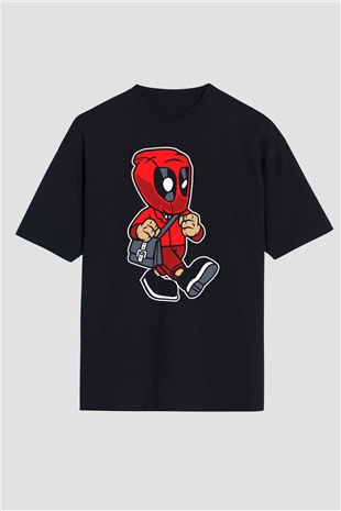Deadpool Worker Baskılı Unisex Siyah Oversize Tişört