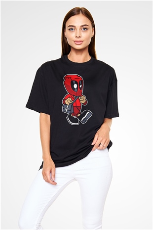 Deadpool Worker Baskılı Unisex Siyah Oversize Tişört