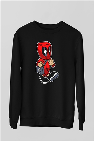 Deadpool Worker Baskılı Unisex Siyah Sweatshirt