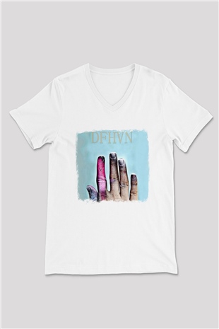Deafheaven Baskılı Unisex Beyaz V Yaka Tişört