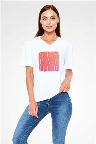 Deafheaven Baskılı Unisex Beyaz V Yaka Tişört
