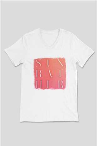 Deafheaven Baskılı Unisex Beyaz V Yaka Tişört