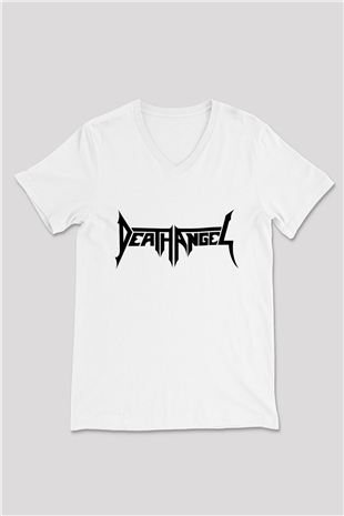 Death Angel Beyaz Unisex V Yaka Tişört T-Shirt