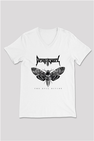 Death Angel Beyaz Unisex V Yaka Tişört T-Shirt