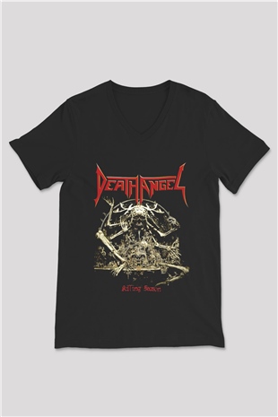 Death Angel Siyah Unisex V Yaka Tişört T-Shirt