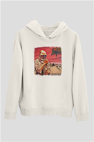 Death Baskılı Unisex Beyaz Hoodie