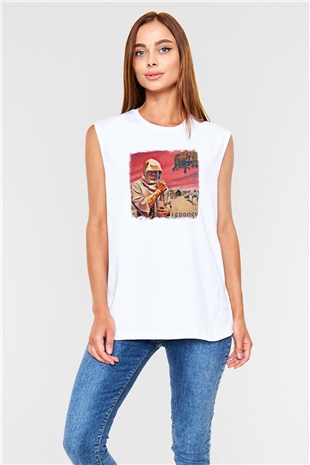 Death Baskılı Unisex Beyaz Kolsuz Tişört
