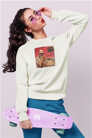 Death Baskılı Unisex Beyaz Sweatshirt