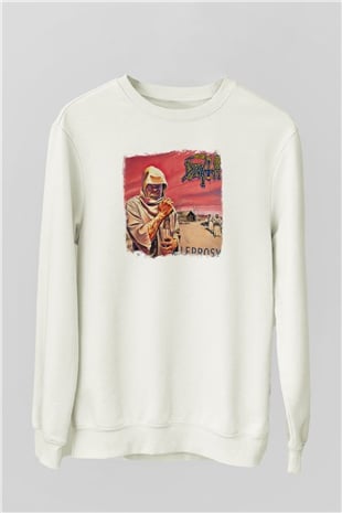 Death Baskılı Unisex Beyaz Sweatshirt