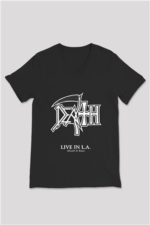 Death Baskılı Unisex Siyah V Yaka Tişört