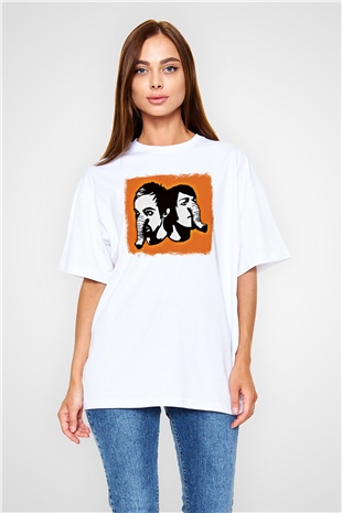Death from Above Baskılı Unisex Beyaz Oversize Tişört