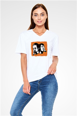 Death from Above Baskılı Unisex Beyaz V Yaka Tişört