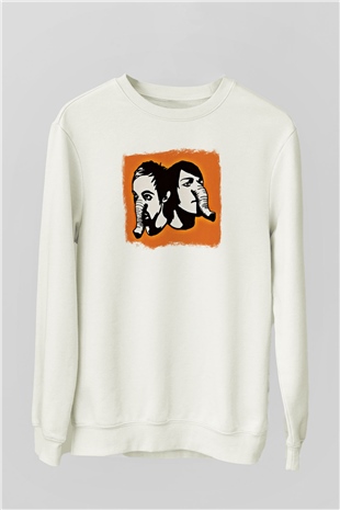 Death from Above Baskılı Unisex Beyaz Sweatshirt