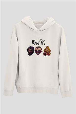 Death Grips Baskılı Beyaz Unisex Kapüşonlu Sweatshirt
