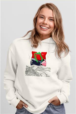 Death Grips Baskılı Beyaz Unisex Kapüşonlu Sweatshirt