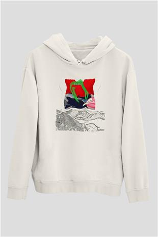 Death Grips Baskılı Beyaz Unisex Kapüşonlu Sweatshirt
