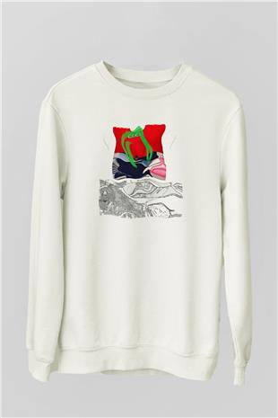 Death Grips Baskılı Beyaz Unisex Sweatshirt