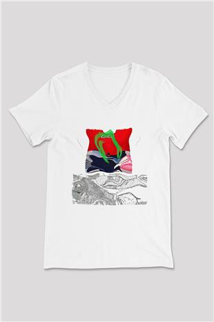 Death Grips Baskılı Beyaz Unisex V Yaka Tişört - Tshirt