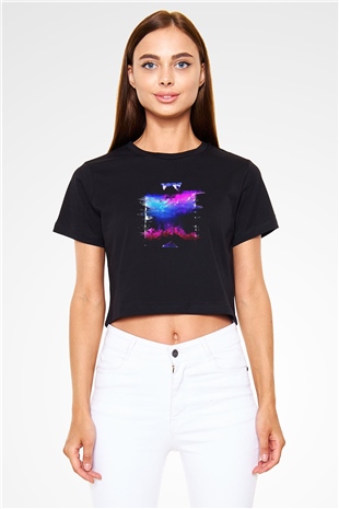 Death Grips Baskılı Siyah Crop Top Kadın Tişört - Tshirt