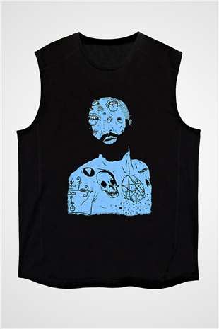 Death Grips Baskılı Unisex Siyah Kolsuz Tişört - Tshirt