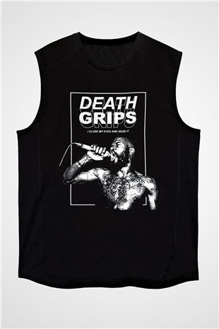 Death Grips Baskılı Unisex Siyah Kolsuz Tişört - Tshirt