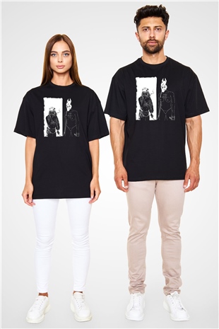 Death Grips Baskılı Unisex Siyah Oversize Tişört - Tshirt