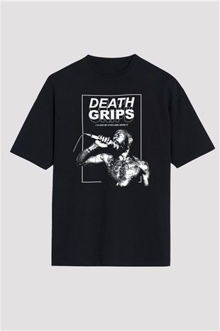 Death Grips Baskılı Unisex Siyah Oversize Tişört - Tshirt
