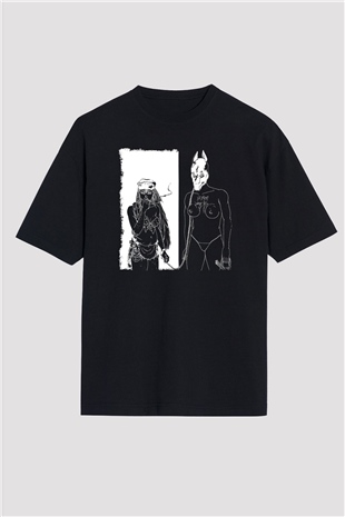 Death Grips Baskılı Unisex Siyah Oversize Tişört - Tshirt