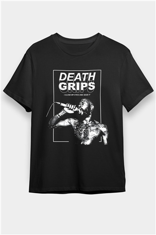 Death Grips Baskılı Unisex Siyah Tişört - Tshirt