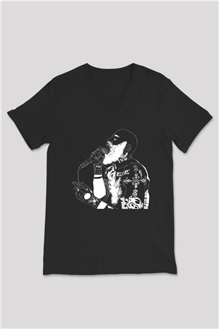 Death Grips Baskılı Unisex Siyah V Yaka Tişört - Tshirt