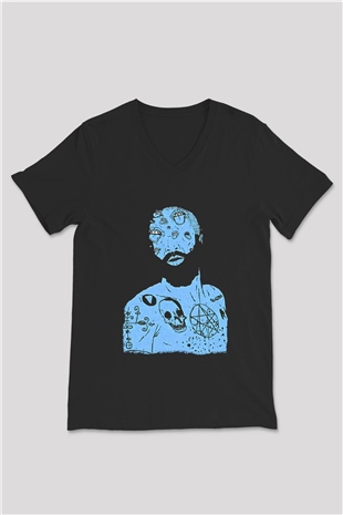 Death Grips Baskılı Unisex Siyah V Yaka Tişört - Tshirt
