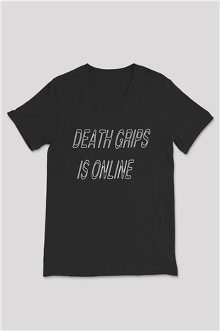 Death Grips Baskılı Unisex Siyah V Yaka Tişört - Tshirt
