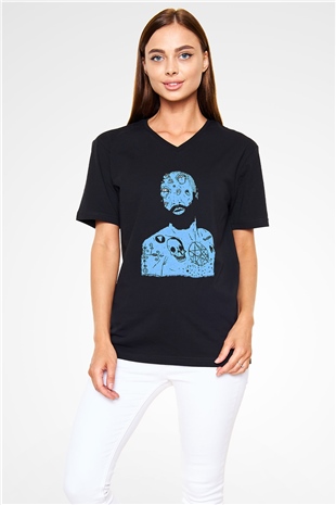 Death Grips Baskılı Unisex Siyah V Yaka Tişört - Tshirt