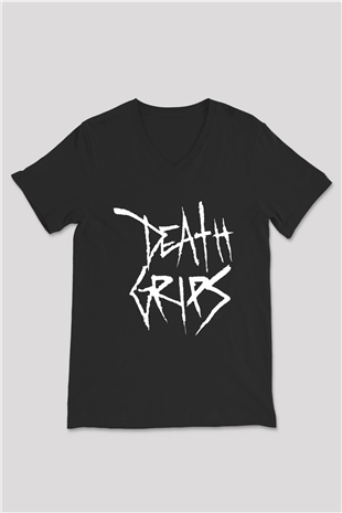 Death Grips Baskılı Unisex Siyah V Yaka Tişört - Tshirt