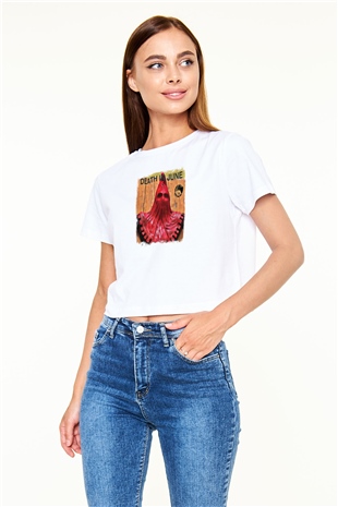 Death in June Baskılı Unisex Beyaz Crop Top Tişört