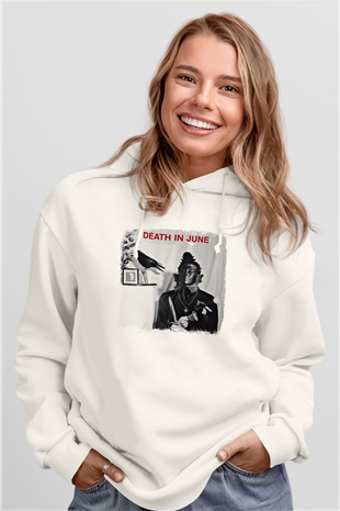 Death in June Baskılı Unisex Beyaz Hoodie
